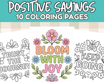 Motivational Coloring Pages, Easy Bold Coloring Book, Positivity Coloring Pages, Cute Easy Coloring, Floral Coloring Book