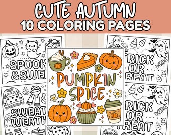 Cute Autumn Coloring Pages, Halloween Coloring Sheets, Fall Coloring Pages, Bold Easy Coloring Sheets, Spooky Coloring Book, Cozy Coloring