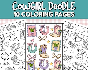 Western Coloring Pages, Doodle Coloring Pages, Cute Coloring Sheets, Cowgirl Coloring Book, Doodle Coloring Sheets, Doodle Pages Printable