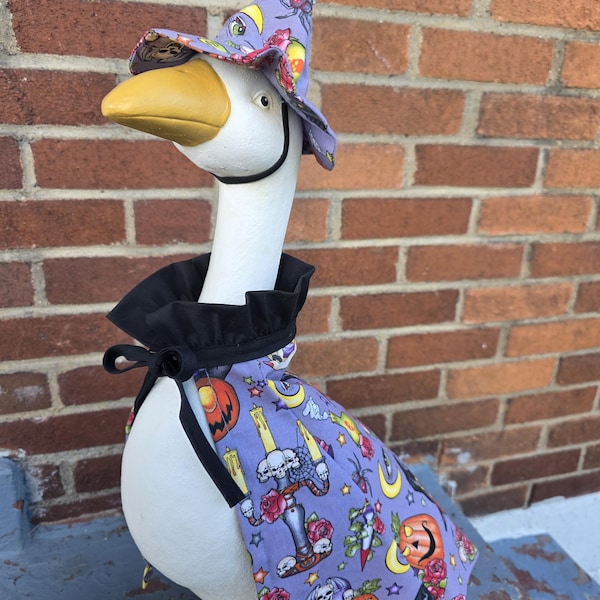 Handmade Halloween Porch Goose Outfit Spooky Witch Goose Gown  Hat Gothic Goose Clothes Pumpkin