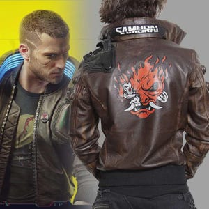 Cyberpunk 2077 Samurai Leather Jacket, V Cosplay Biker Costume