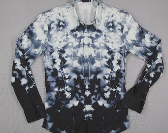 Alexander McQueen heren shirt met bladprint button-up zwart wit, Italië 50