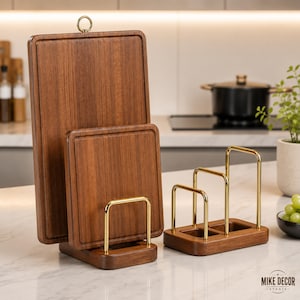 Wooden Pot Lid & Chopping Board Holder | Kitchen Counter Organizer | Premium Solid Wood Storage Rack | Modern Kitchen Stand
