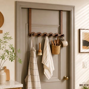 Wavy Over Door Hook Rack, Solid Wood Coat Hanger, No Drill Door Organizer, 4 5 6 Hook Entryway, Bedroom, Bathroom Storage