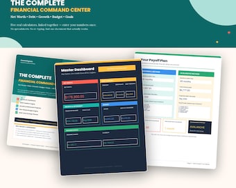Complete Financial Planner PDF | 5 Live Calculators (Net Worth, Debt, Budget, Retirement, Goals) Auto-Calculating
