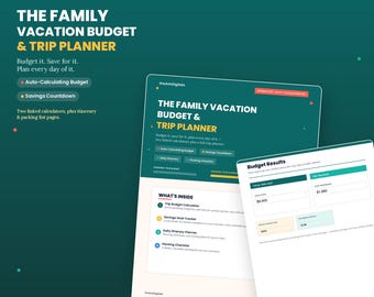 Family Vacation Budget Planner PDF | Interactive Auto-Calculating Trip Planner | Savings Tracker, Itinerary & Packing List