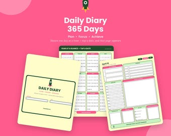 365-Day Fillable Daily Diary PDF | Tap Date Navigation, Priorities, Gratitude (Instant Download)