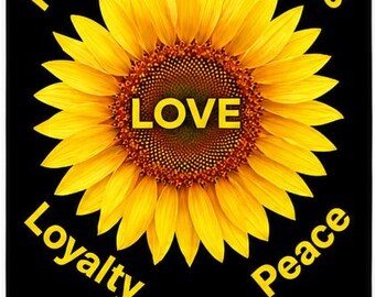 Sunflower Faith Love Loyalty Bliss Wall Art, Inspirational Printable, Black Yellow Digital Download