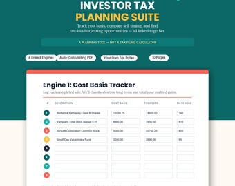 Investor Tax Planning Suite | Auto-Calculating PDF (Digital Download)