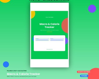 Macro Calorie Tracker, Auto Calculating Fitness Planner (Digital Download)
