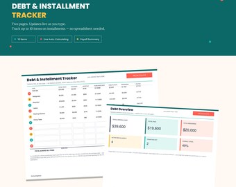 Auto-Calculating Debt Tracker, Installment Planner, Payoff Summary (PDF)