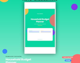 Household Budget Planner, Auto-Calculating (Digital Download)