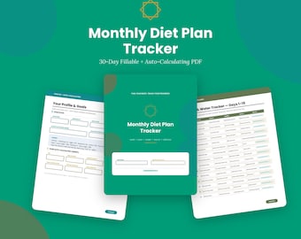 30-Day Auto-Calculating Diet Tracker PDF | Fillable Meal, Water, BMI Log (Instant Download)