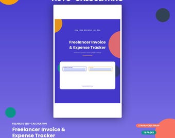 Freelancer Invoice & Expense Tracker, Auto-Calculating Tax, Profit (Digital Download)