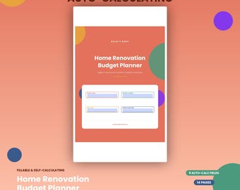 Home Renovation Budget Planner, Auto-Calculating, Fillable Remodel Organizer (Digital Download)