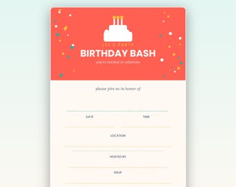 Editable Birthday Party Invitation PDF | Fillable 5x7 Digital Invite (Instant Download)