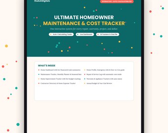 Interactive Homeowner Maintenance Planner | Auto-Calculating Budget & Warranty Tracker (PDF)
