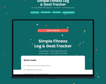Simple Fitness Log & Goal Tracker PDF | Workout, Measurements, Reflection (Digital Download)