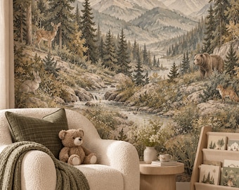 Bergwald-Tapete für ein Waldkinderzimmer