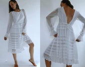 antique 1910s Edwardian Lace Cutout Dress with Sheer Sleeves 1900s Tea Dress