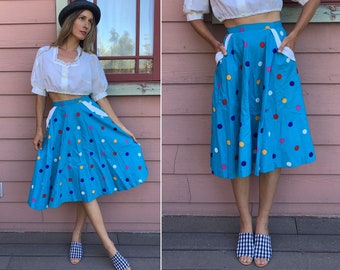 vintage 1980s Polka Dot Turquoise Blue Skirt - S