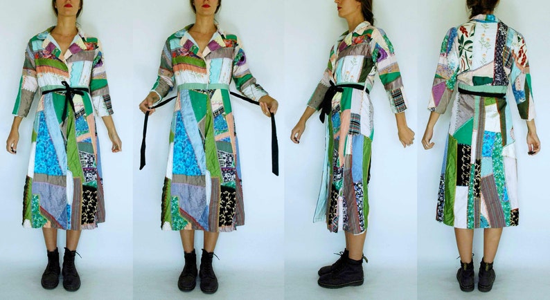 vintage 1940s Patchwork Crazy Quilt Coat Robe