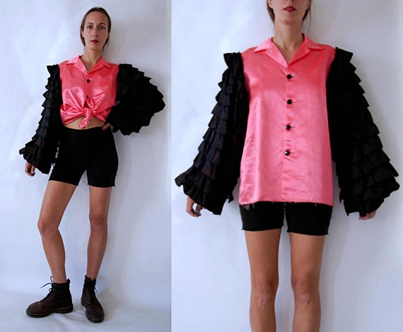 vintage 1960s Pink & Black Mens Flamenco Shirt wit