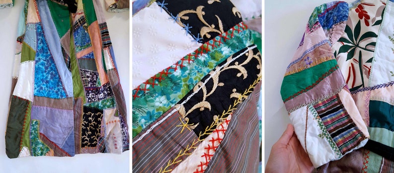 vintage 1940s Patchwork Crazy Quilt Coat Robe