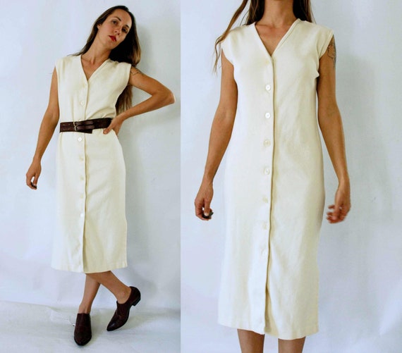 vintage 1980s Minimalist Cream Button Front Sleeve