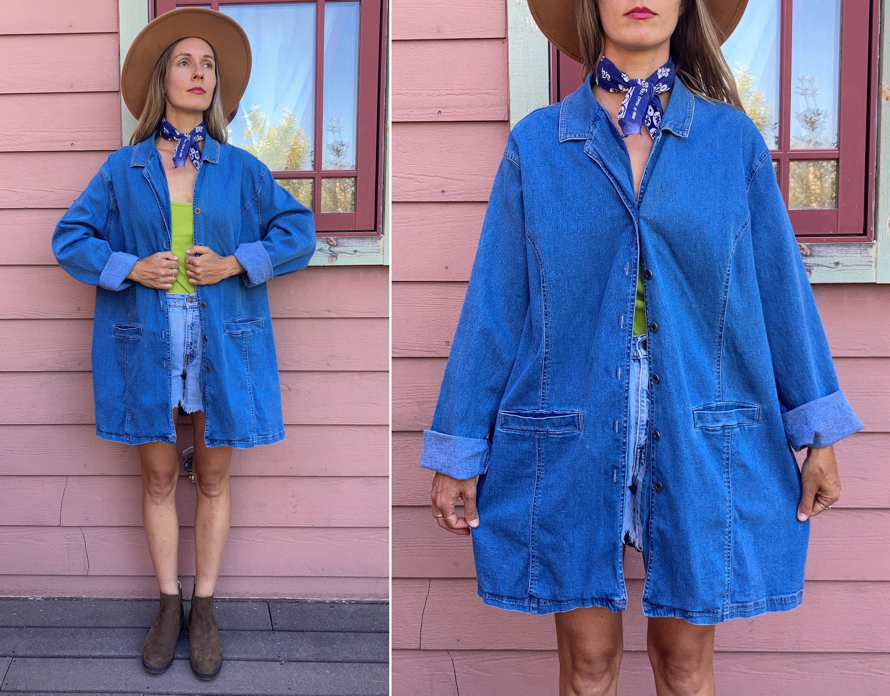 Vintage 1990s Denim Smock Jacket L / XL - Etsy