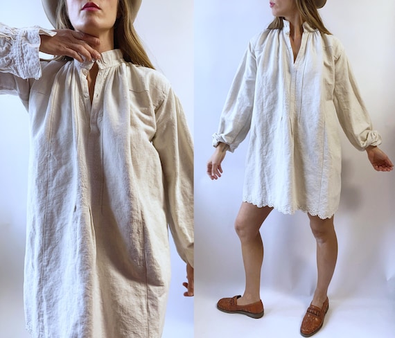 antique 1900s Handwoven Linen French Bakers Tunic… - image 3