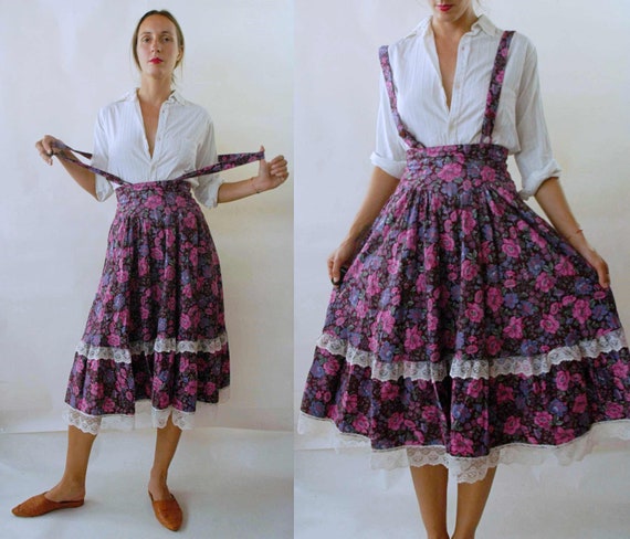 vintage 1980s Gunne Sax Suspender Prairie Skirt w