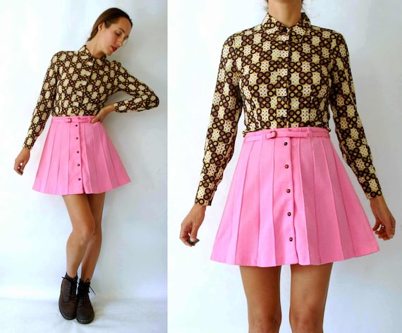 vintage 1960s Pink High Waist Mini Skirt