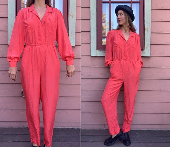 vintage 1980s / 1990s Silk Coral Salmon Pink Jump… - image 2