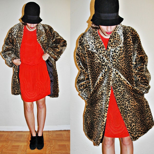 vintage 80s LEOPARD faux fur Animal Print Coat