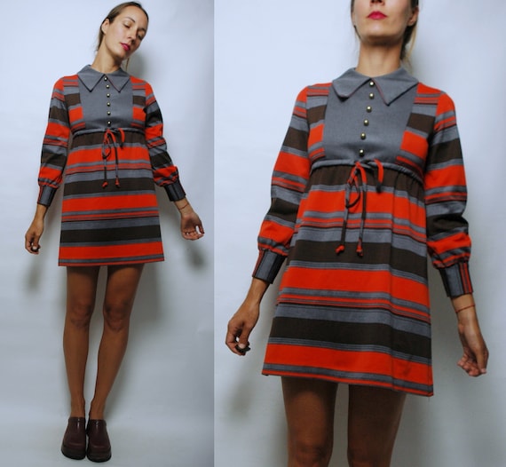 vintage 1960s Mod Striped Mini Dress