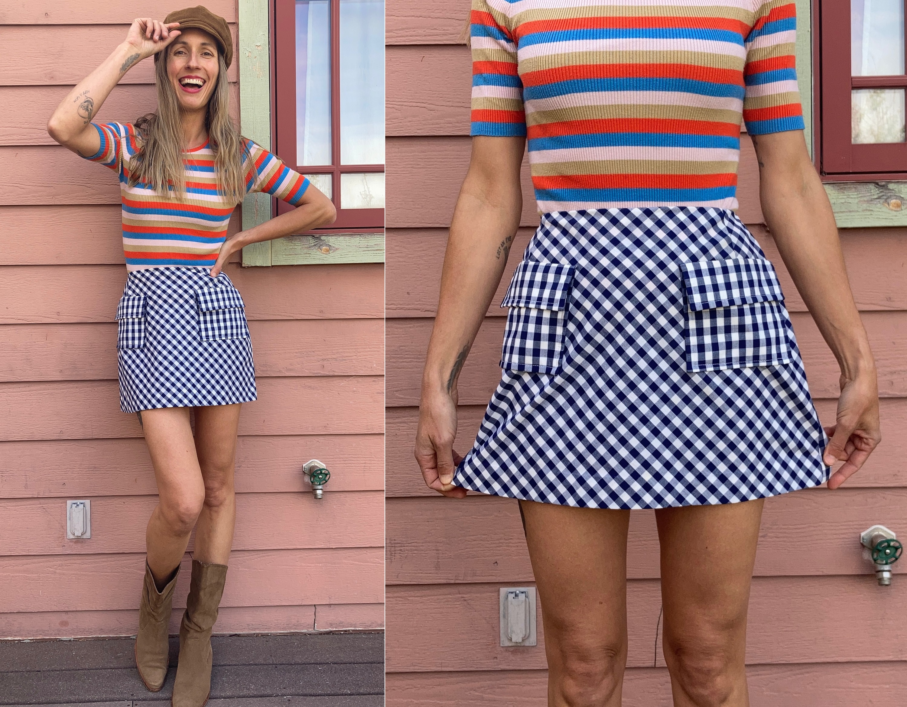Vintage 1960s Blue Gingham Print Mini Skirt With Pockets S Etsy Canada