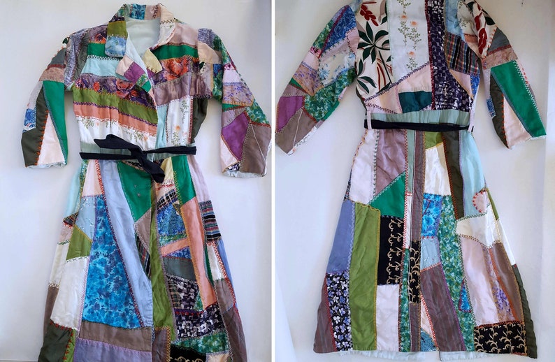 vintage 1940s Patchwork Crazy Quilt Coat Robe