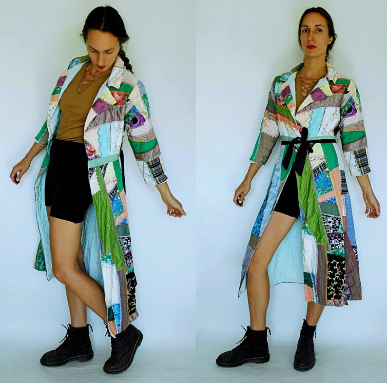vintage 1940s Patchwork Crazy Quilt Coat Robe