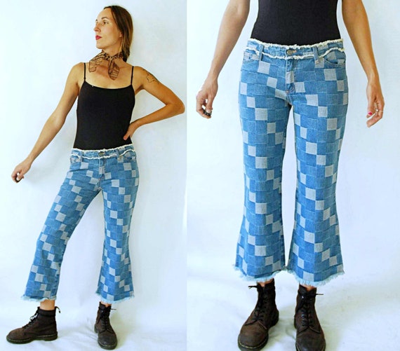 vintage 1990s Denim Patchwork Low Rise Jeans