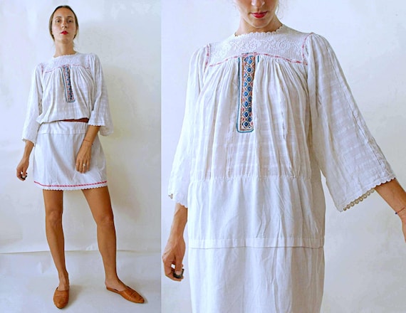 antique 1920s / 1930s Romanian Cotton Gauze Embroi