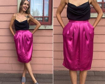 SALE vintage 1980s Fuchsia Pink Satin Pencil High Waist Skirt - S
