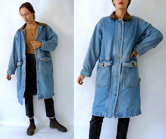 vintage 1980s Denim Lined Duster Jacket / Chore Co