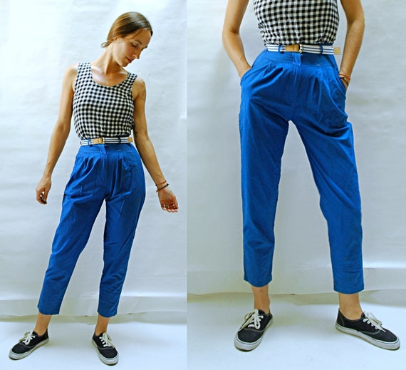 vintage 1980s High Waist Blue Cigarette Style Pant