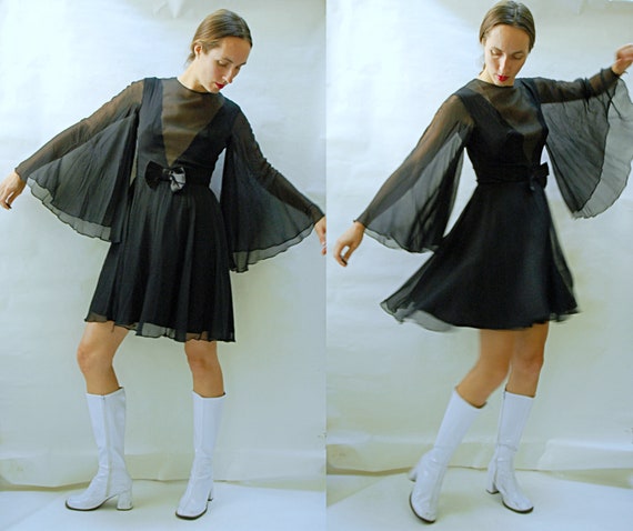 vintage 1960s Silk Chiffon Angel Sleeve Bell Sleev