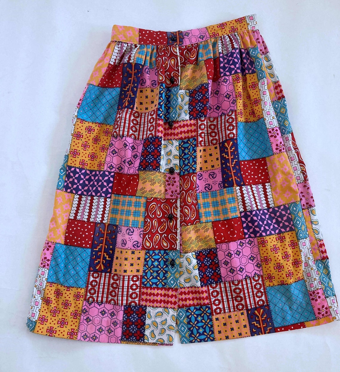 Vintage 1960s Patchwork Print Midi Skirt | Etsy