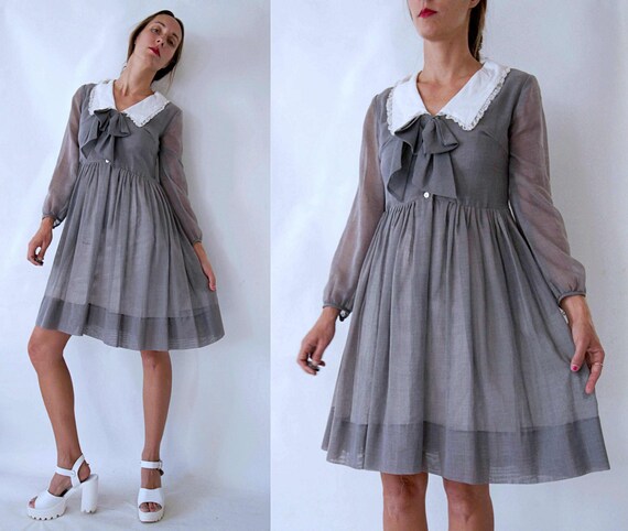vintage 1960s Gray Semi Sheer Babydoll Dress