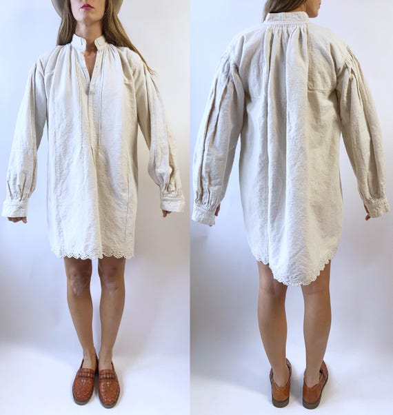 antique 1900s Handwoven Linen French Bakers Tunic… - image 4