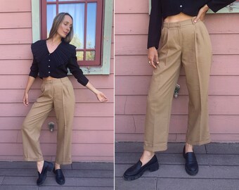 SALE vintage 1990s Camel Brown High Waist Pleated Trousers - S