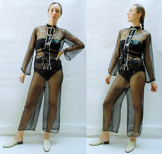 vintage 1940s Hand Painted Japanese Sheer Silk Chi